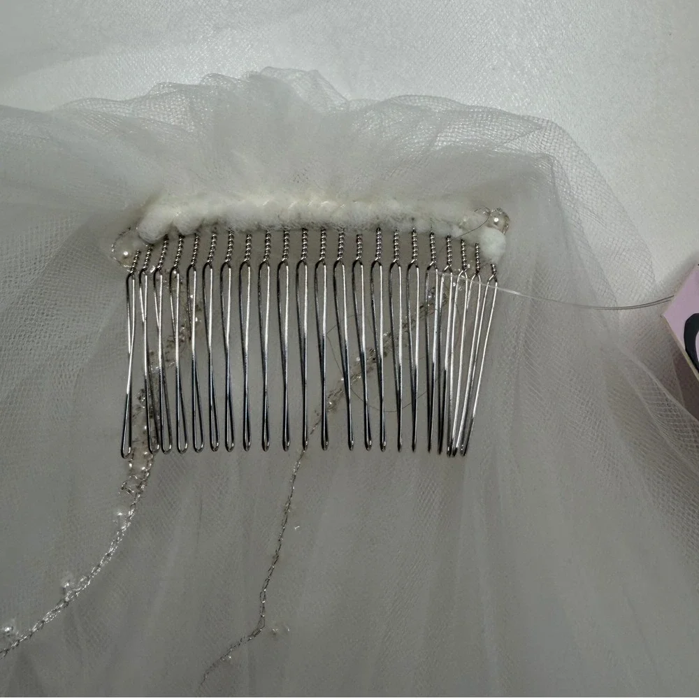 ELENA Bridal Wedding Veil Ivory Beaded Tulle Scalloped Women's OS New Comb